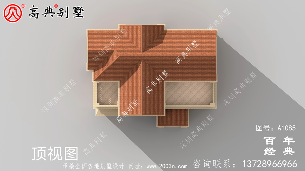 占地233平方米的自建大户型三层别墅设计效果图,红色别墅外墙砖效果喜庆!
