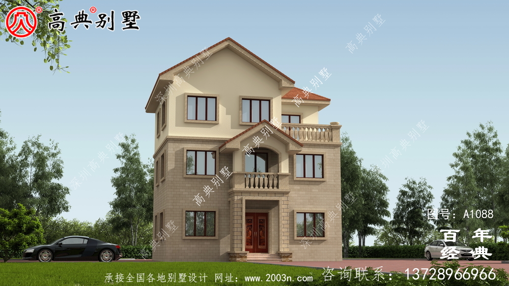 欧式三层自建小户型别墅设计施工图及效果图。