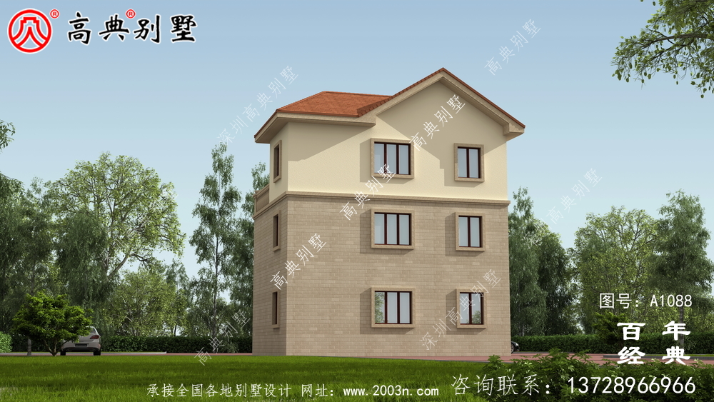 欧式三层自建小户型别墅设计施工图及效果图。