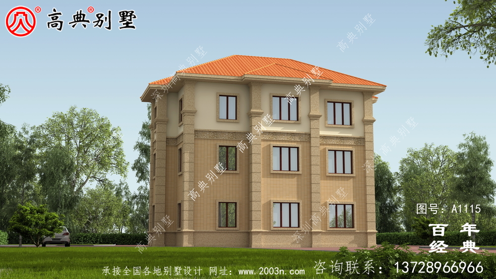 带车库的欧式三层别墅房屋设计图,大客厅挑高