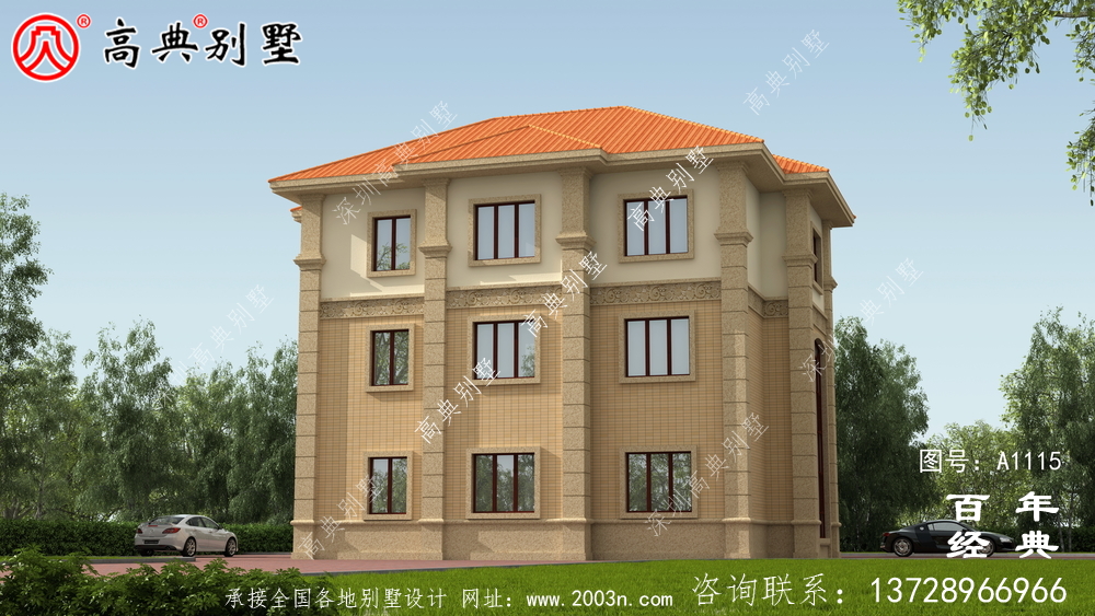 带车库的欧式三层别墅房屋设计图,大客厅挑高