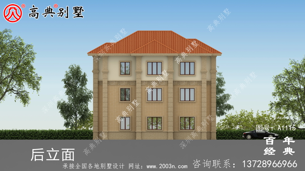 带车库的欧式三层别墅房屋设计图,大客厅挑高