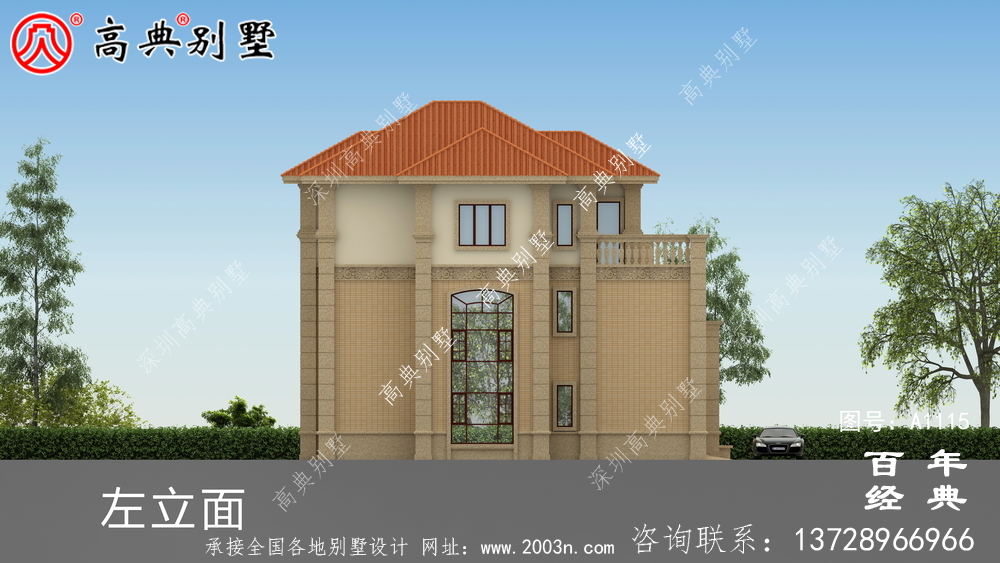 带车库的欧式三层别墅房屋设计图,大客厅挑高