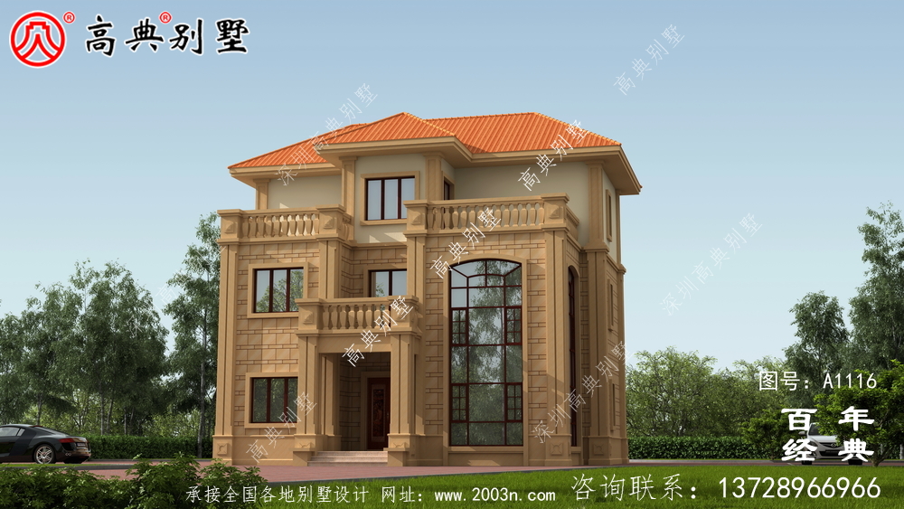 大客厅欧式三层别墅房屋设计图,含外型造型设计图