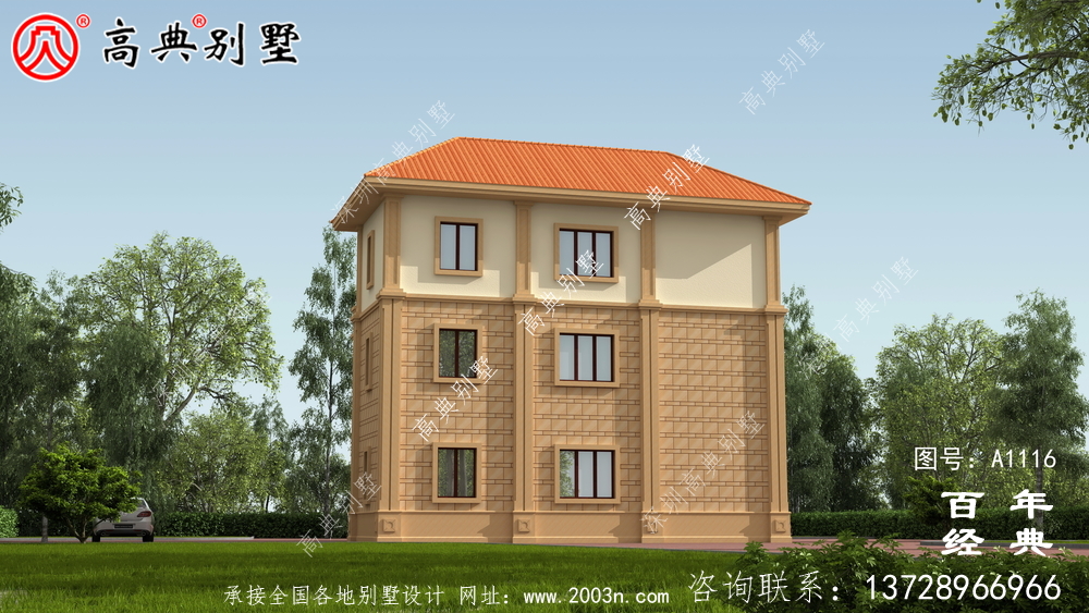 大客厅欧式三层别墅房屋设计图,含外型造型设计图