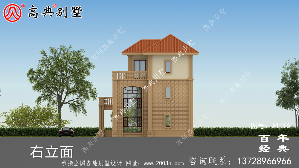 大客厅欧式三层别墅房屋设计图,含外型造型设计图