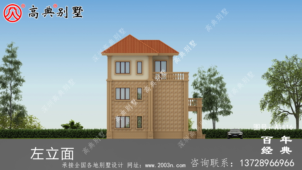 大客厅欧式三层别墅房屋设计图,含外型造型设计图