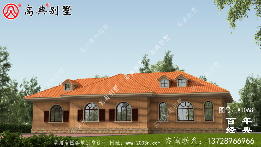 一栋实用的农村一层别墅设计效果图,占地243平