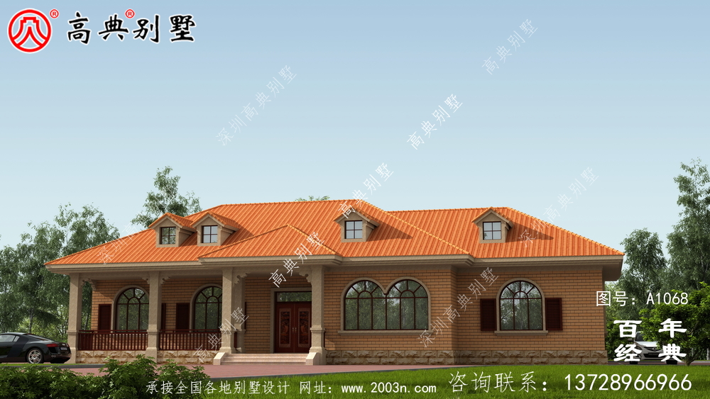 一栋实用的农村一层别墅设计效果图,占地243平