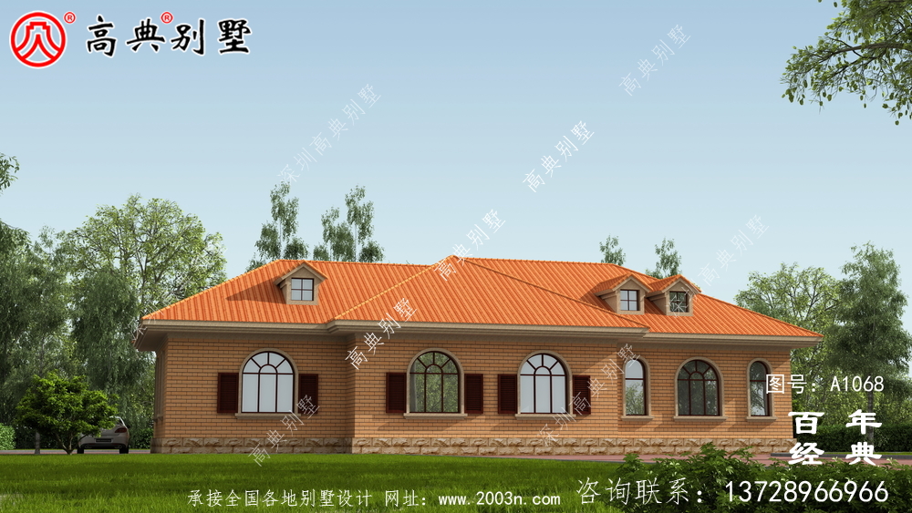 一栋实用的农村一层别墅设计效果图,占地243平