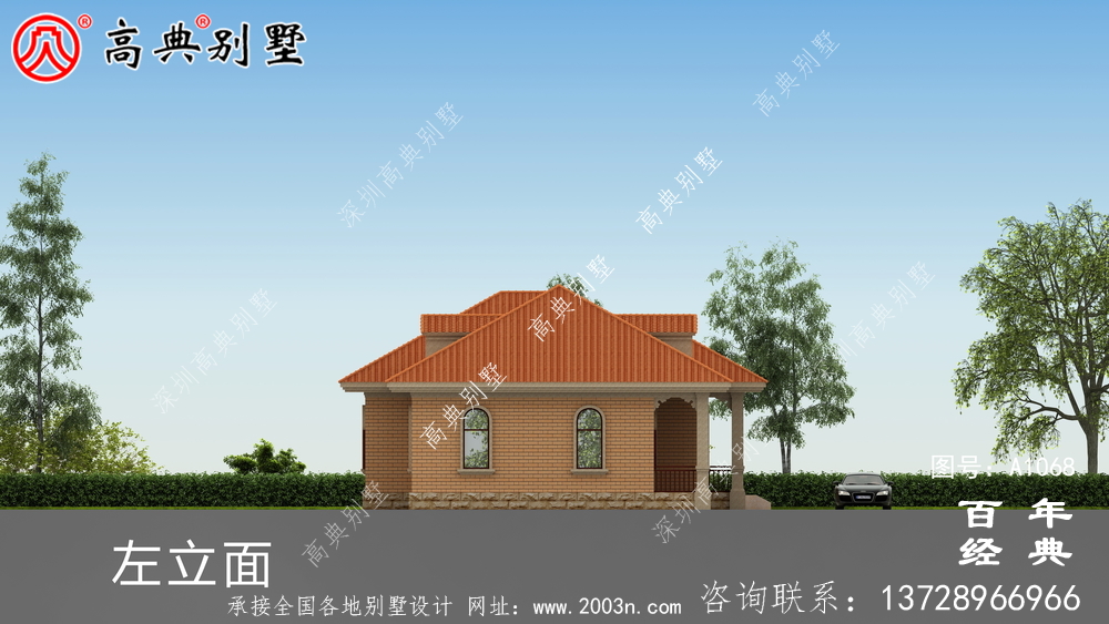 一栋实用的农村一层别墅设计效果图,占地243平