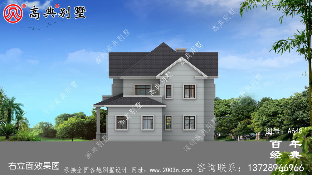 美式两层别墅设计效果图,美观大方
