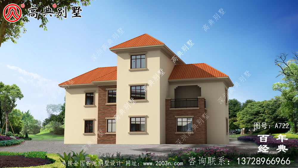 农村小型两层住宅及别墅设计图,外观效果图。