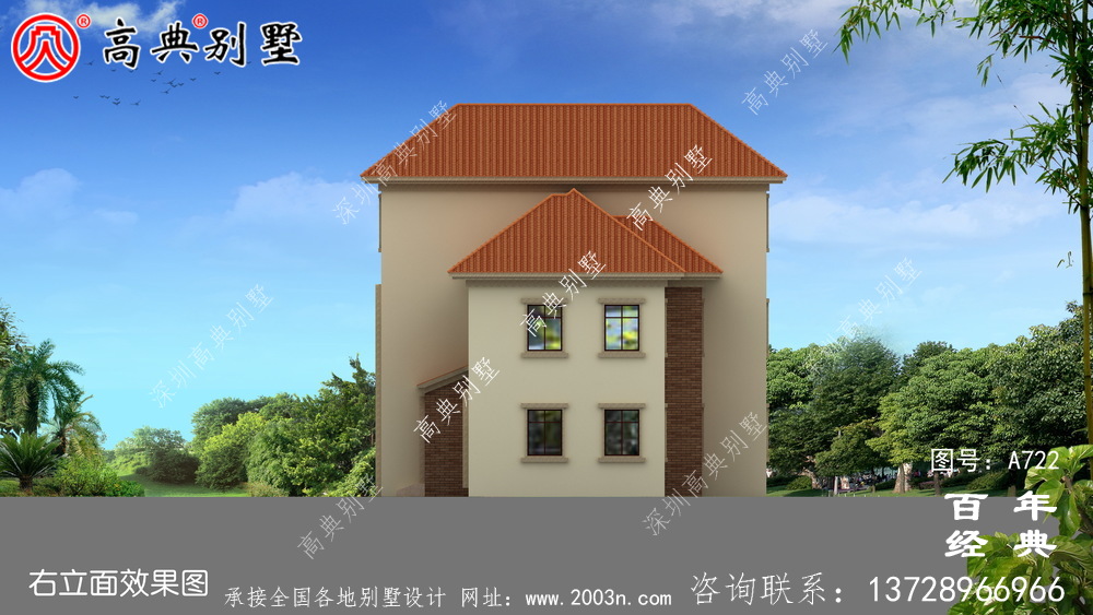 农村小型两层住宅及别墅设计图,外观效果图。