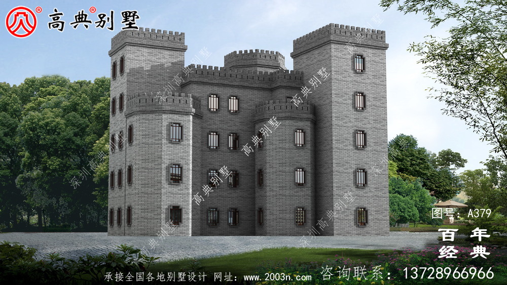 新農村四層中式城堡別墅設計圖和效果圖立面清新獨特。