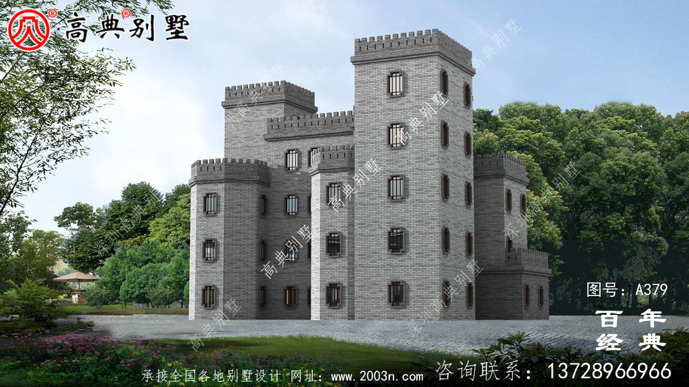 新農村四層中式城堡別墅設計圖和效果圖立面清新獨特。