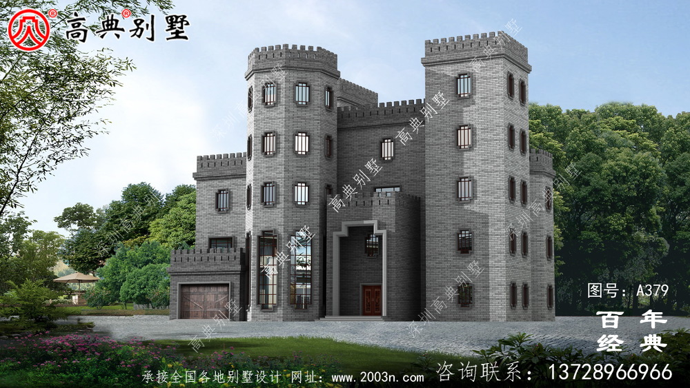 新農村四層中式城堡別墅設計圖和效果圖立面清新獨特。