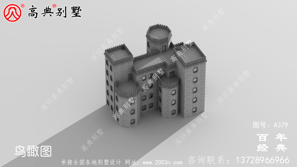 新農村四層中式城堡別墅設計圖和效果圖立面清新獨特。