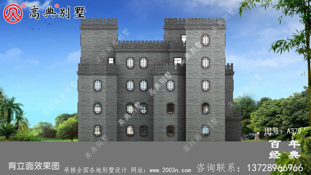 新農村四層中式城堡別墅設計圖和效果圖立面清新獨特。