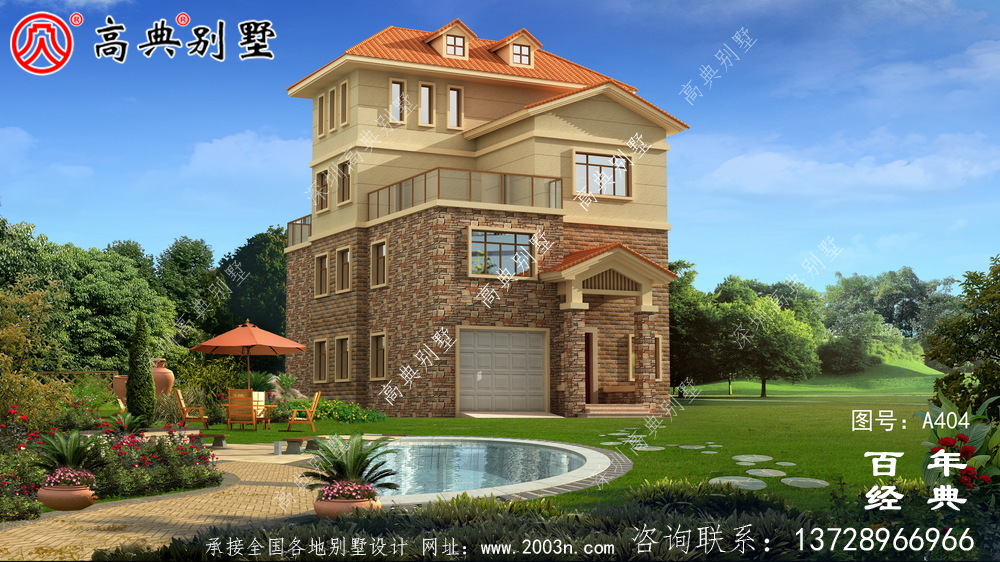 四層豪華歐式別墅自建建筑設計圖，效果圖及全套施工圖。