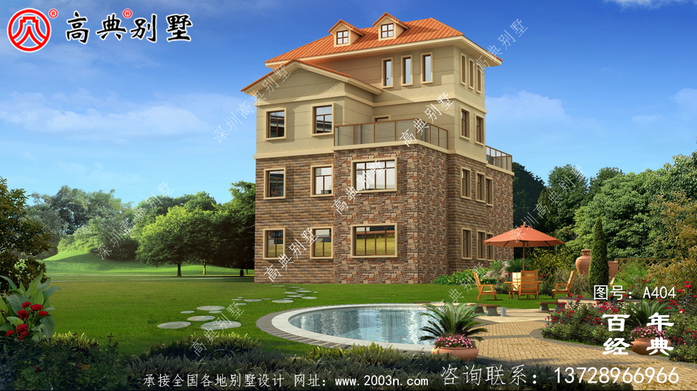 四層豪華歐式別墅自建建筑設計圖，效果圖及全套施工圖。