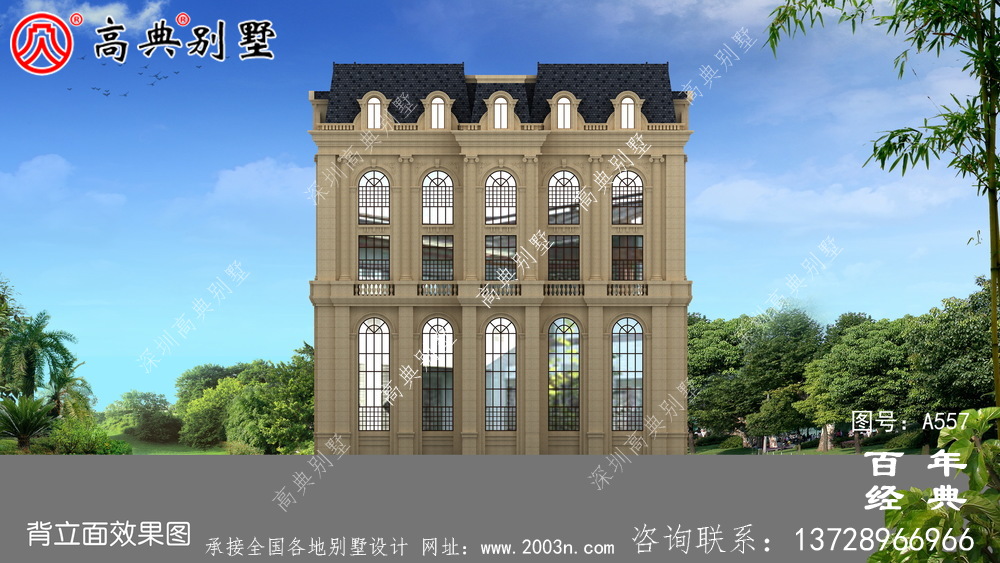 五层豪华的欧式自建筑造型,客厅空洞,三转楼梯