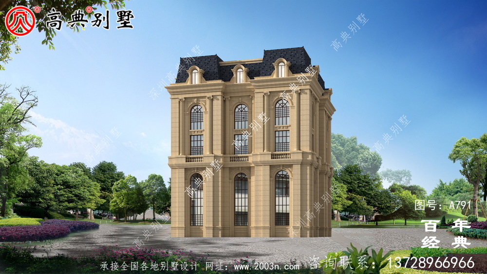 五层法式别墅设计图纸,客厅中空复式,豪华大气