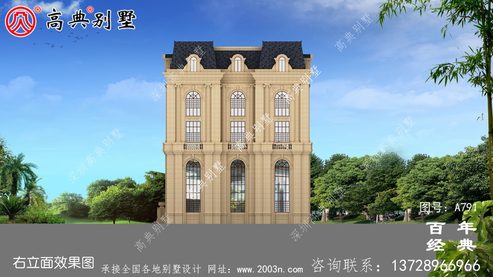 五层法式别墅设计图纸,客厅中空复式,豪华大气