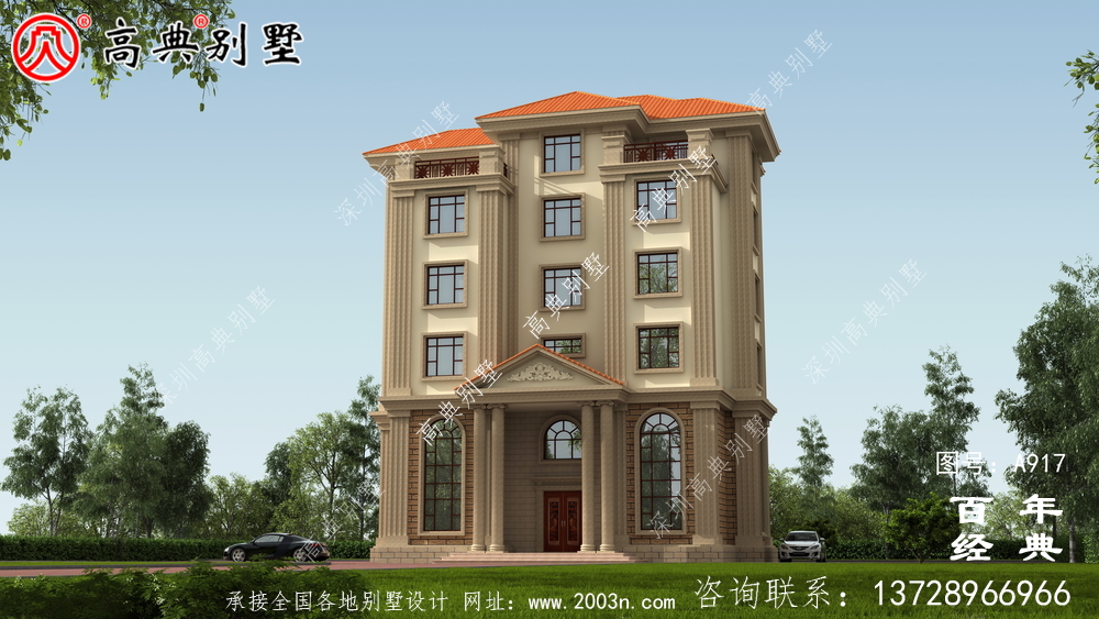 面积208平方米的经典五层别墅设计图,包括效果图。