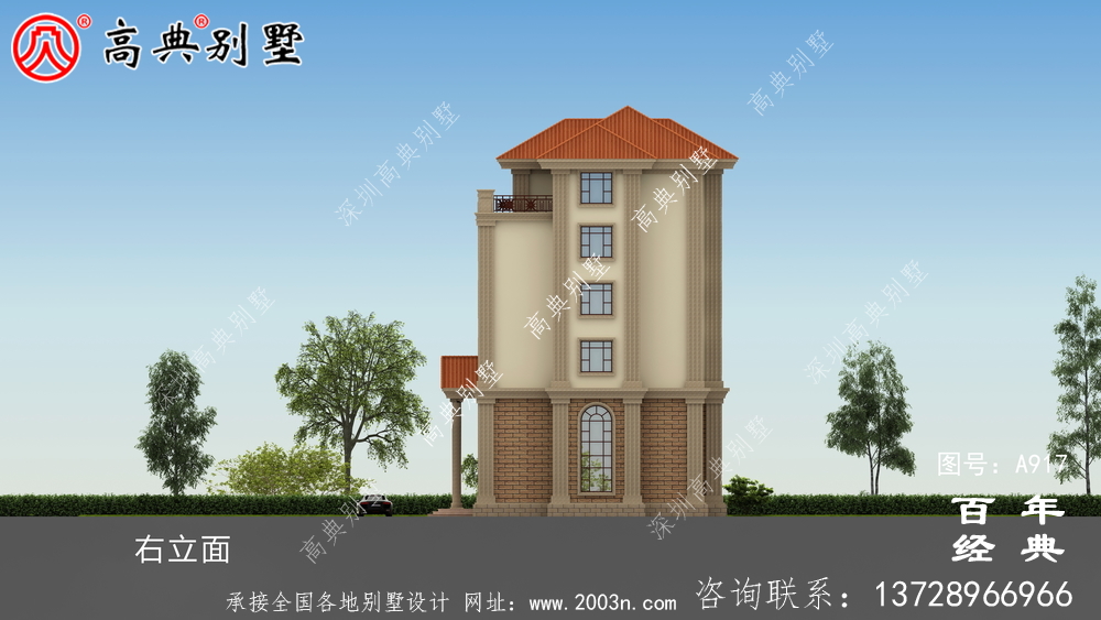 面积208平方米的经典五层别墅设计图,包括效果图。