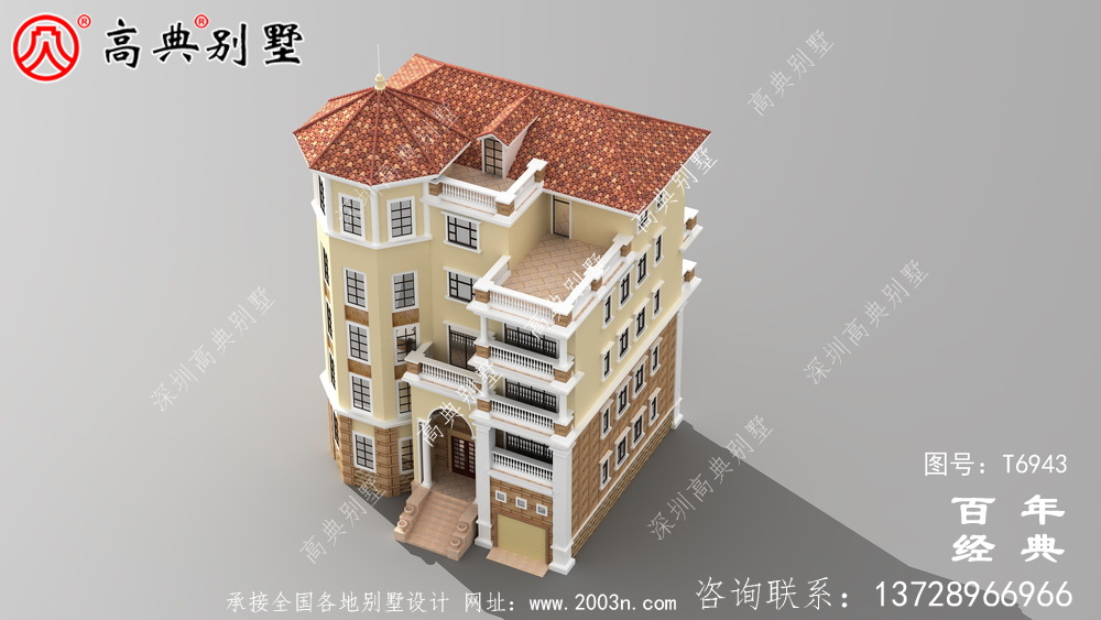 欧式五层别墅设计图纸及设计效果图,多个飘窗配阳台