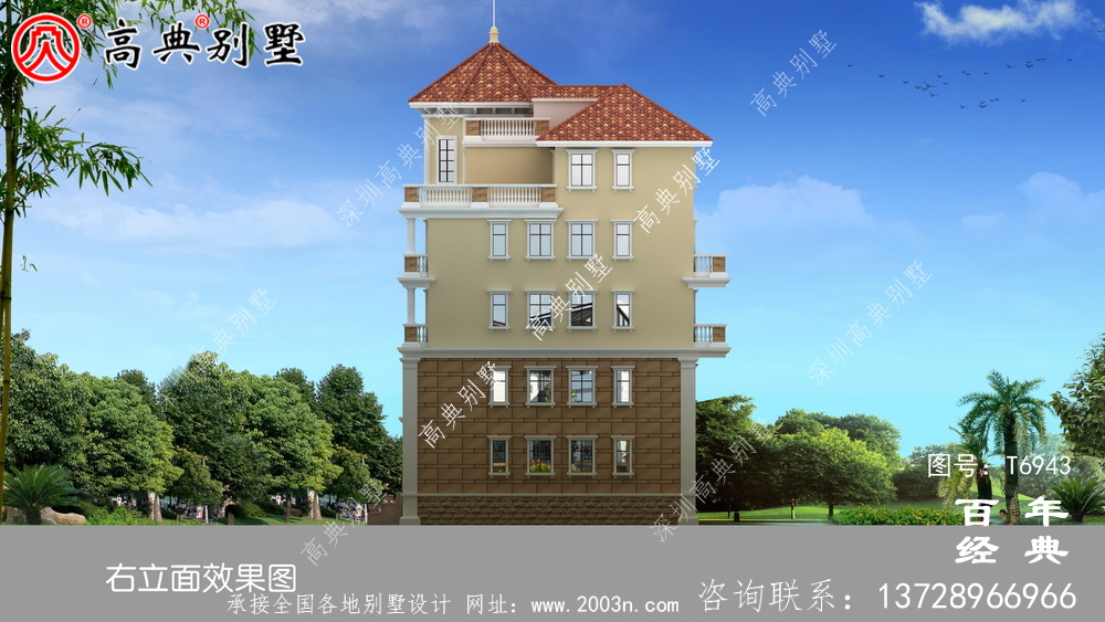 欧式五层别墅设计图纸及设计效果图,多个飘窗配阳台
