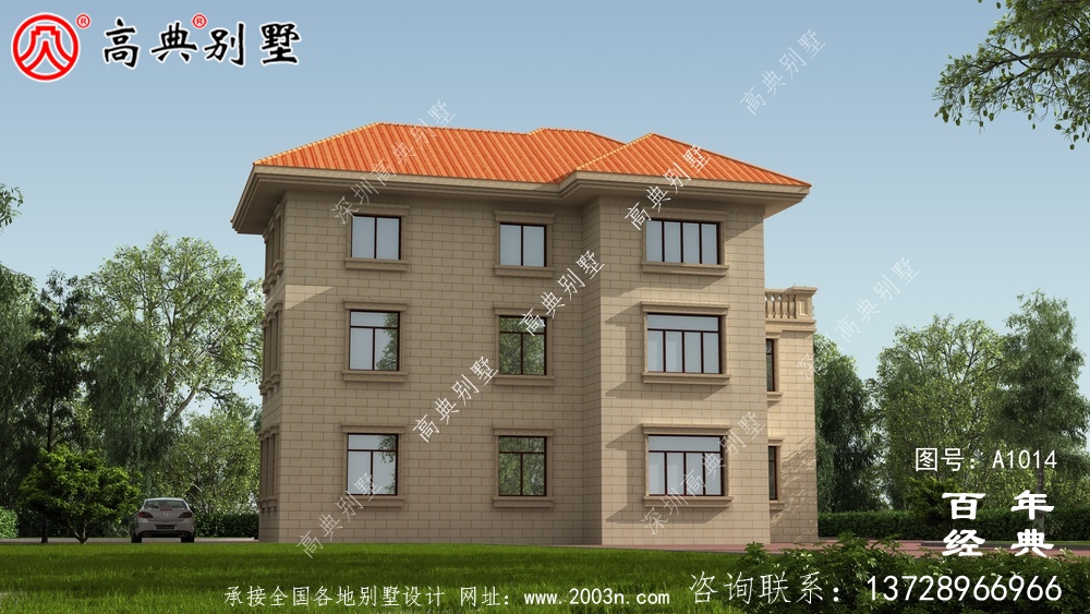 农村欧式三层住宅设计图纸,带阳台和车库