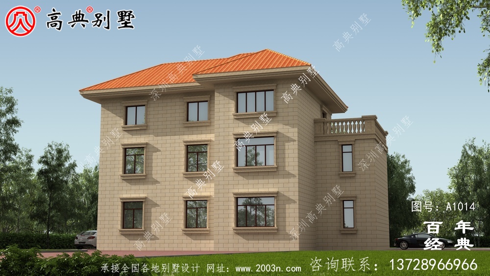 农村欧式三层住宅设计图纸,带阳台和车库