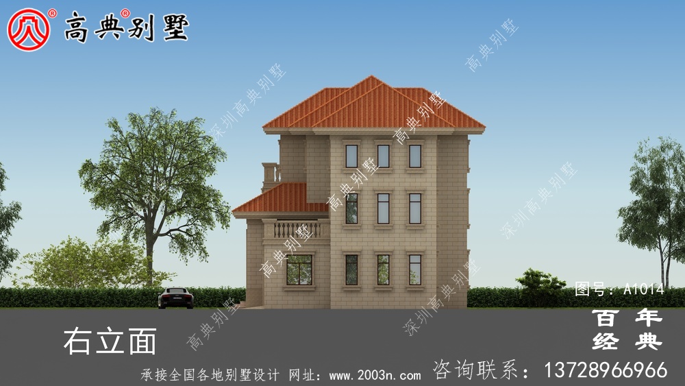 农村欧式三层住宅设计图纸,带阳台和车库