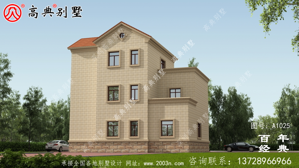 私人自建三层别墅设计纸带效果图,欧式风格,外观大气