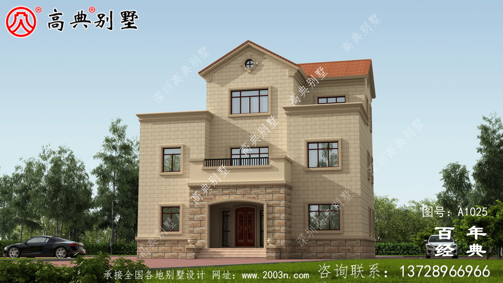私人自建三层别墅设计纸带效果图,欧式风格,外观大气