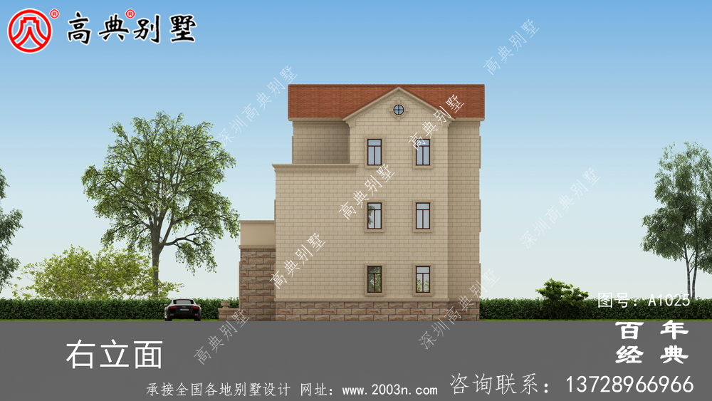私人自建三层别墅设计纸带效果图,欧式风格,外观大气