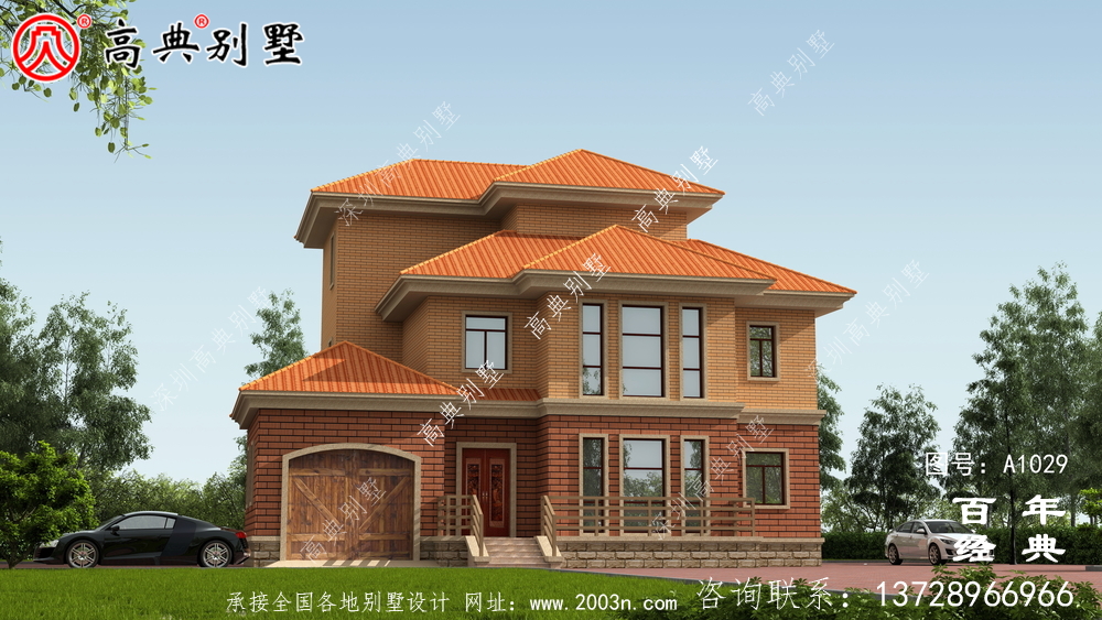 暖色系欧式三层住宅设计图纸，推荐用于新农村建筑设计