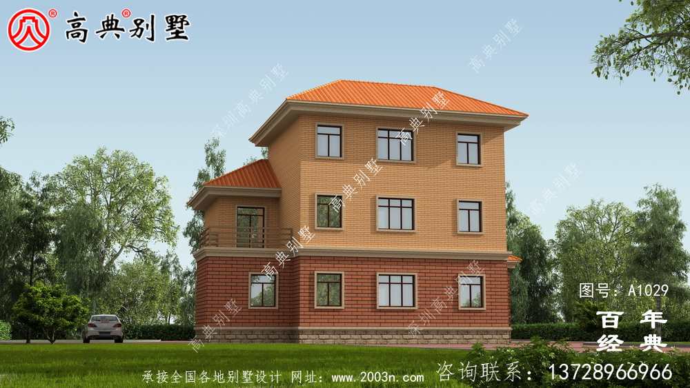 暖色系欧式三层住宅设计图纸,推荐用于新农村建筑设计