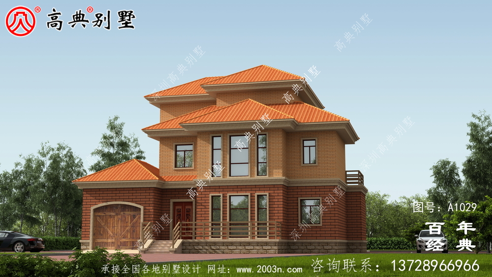 暖色系欧式三层住宅设计图纸,推荐用于新农村建筑设计