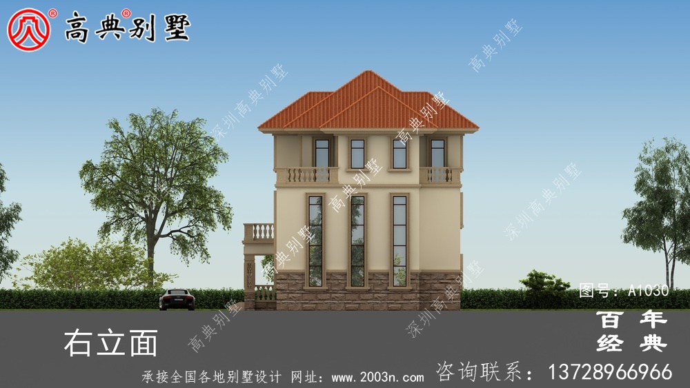 128平新农村住宅三层别墅方案设计,带外型设计效果图
