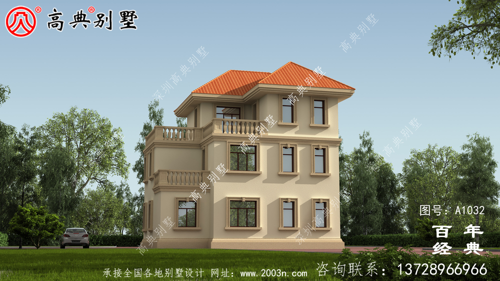 建欧三层别墅的设计图和效果图,复式设计带露台和车库