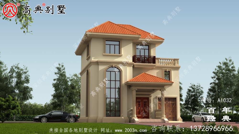 建欧三层别墅的设计图和效果图,复式设计带露台和车库