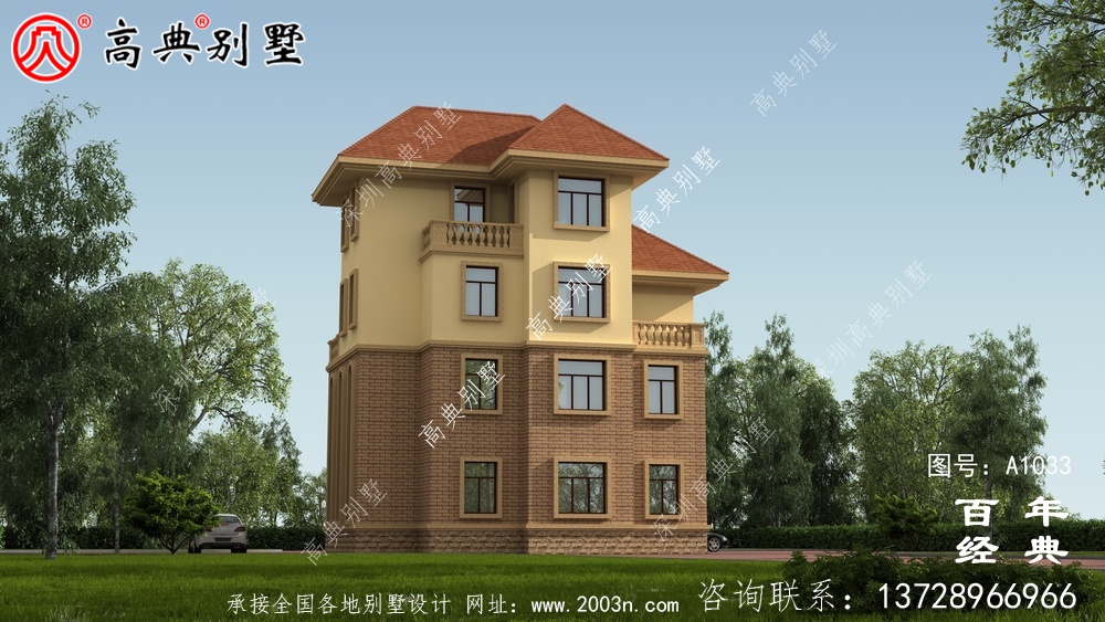 簡約時尚的四樓農(nóng)村別墅設(shè)計(jì)圖紙，占地124平方米，大小適中