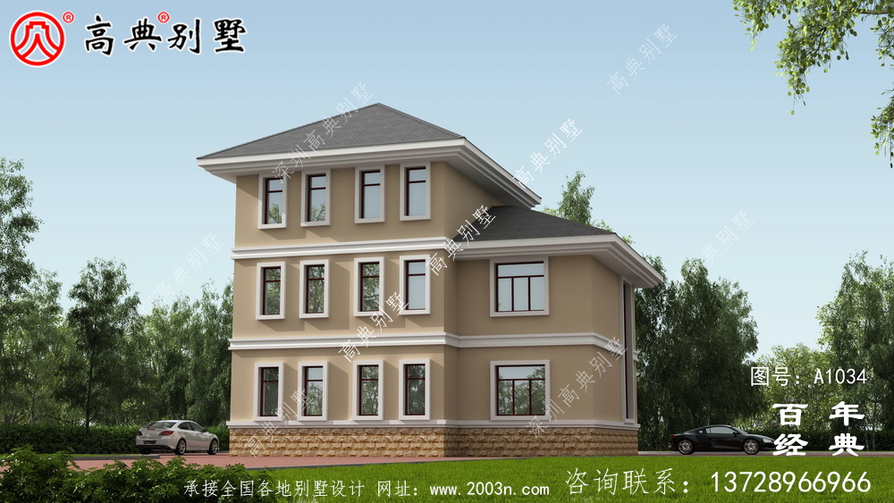简欧三层别墅设计效果图,占地面积137平方米,外型豪华大气
