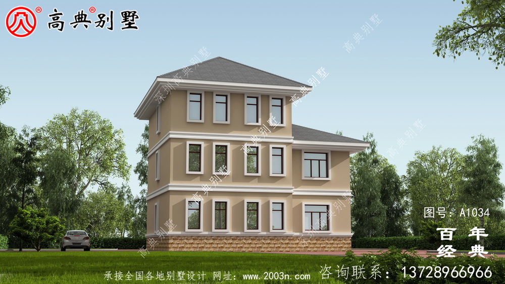 简欧三层别墅设计效果图,占地面积137平方米,外型豪华大气