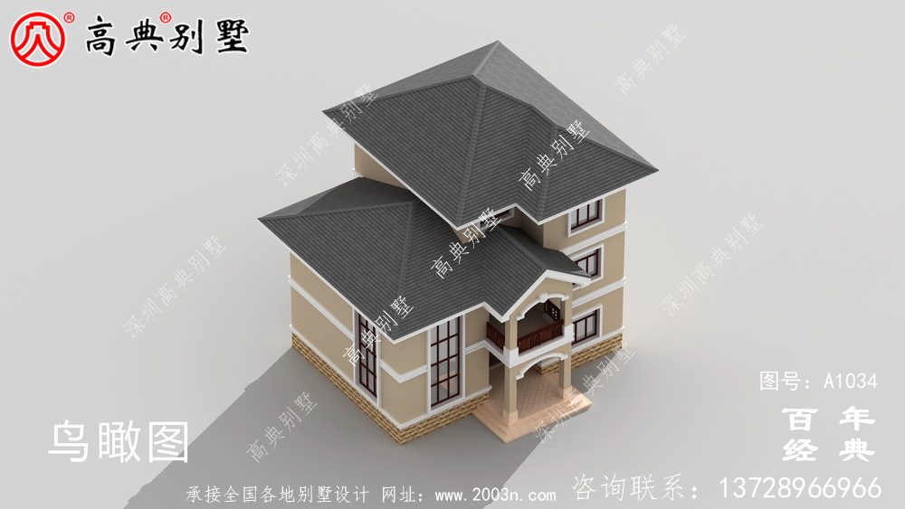 简欧三层别墅设计效果图,占地面积137平方米,外型豪华大气