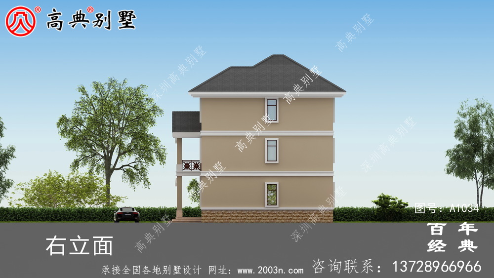 简欧三层别墅设计效果图,占地面积137平方米,外型豪华大气