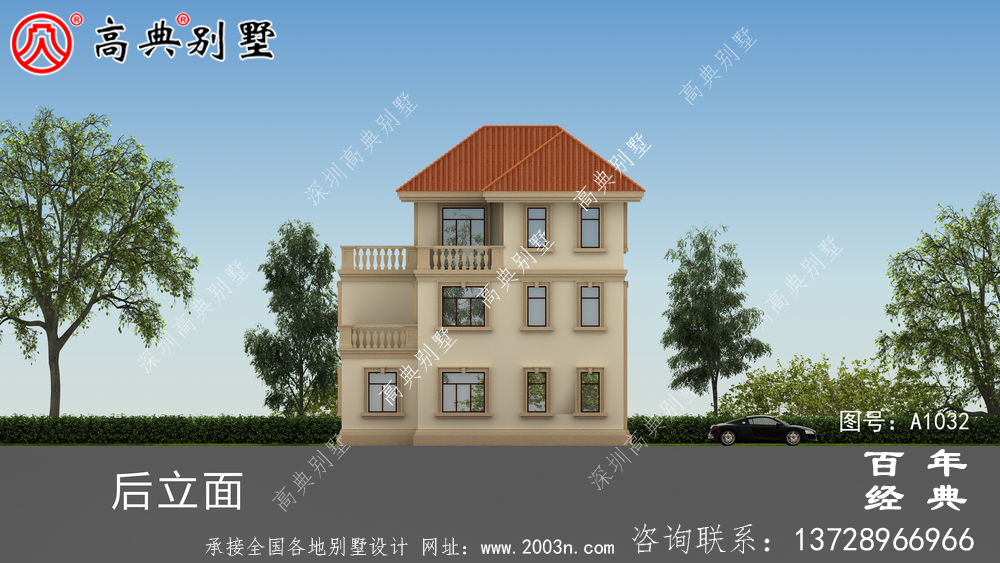 新农村三层别墅设计及效果图,预算约30万内,带车库。